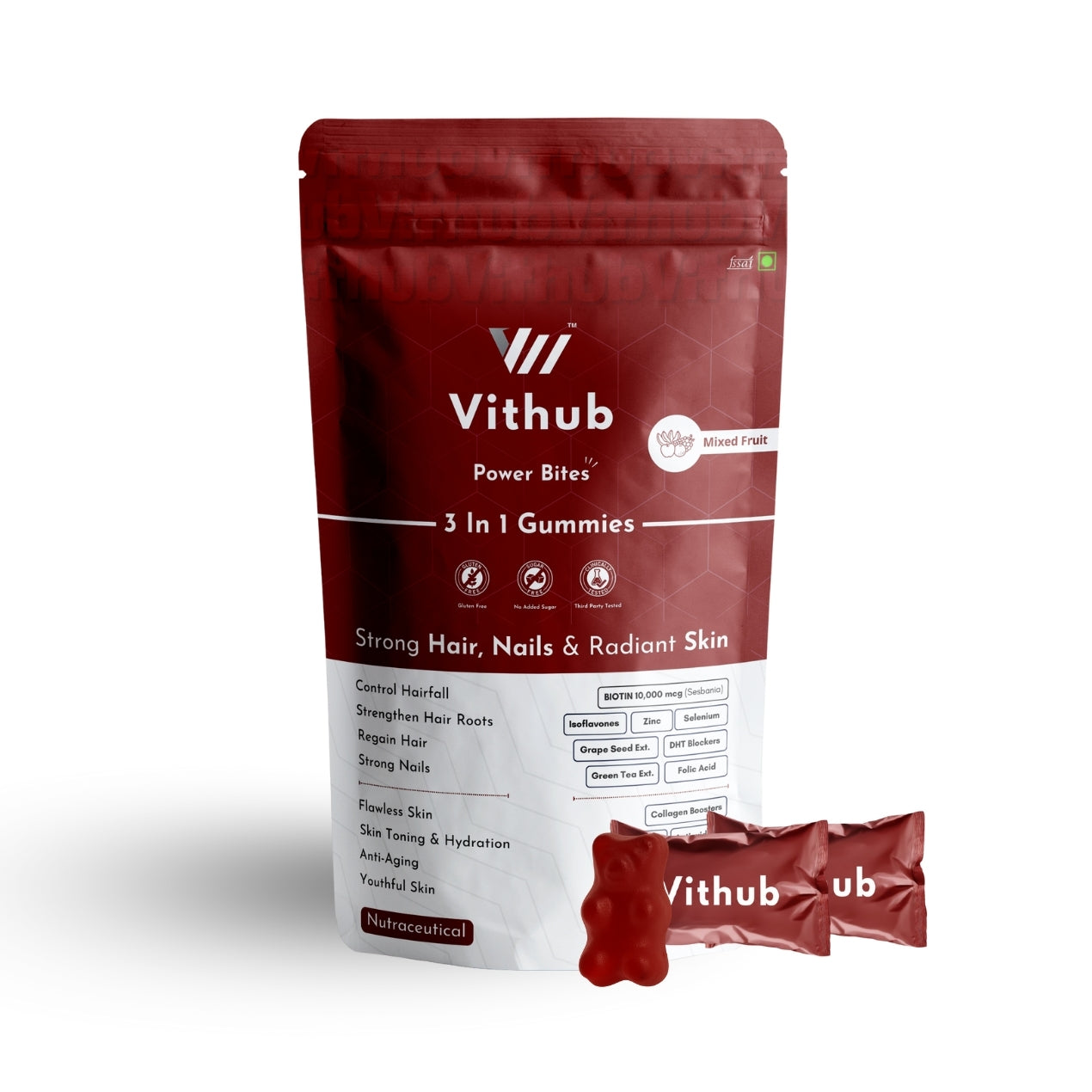 Mixed-fruit 30-day pack of Vithub 3-in-1 Gummies bottle with label