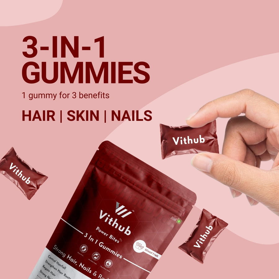 Display of vitamins and collagen-boosting ingredients for Vithub 3-in-1 Gummies
