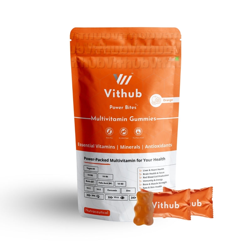 Vithub sugar-free multivitamin gummies bottle and multicolored gummies